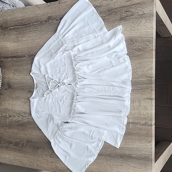 Show Me Your Mumu Poet Tie Top in White Boho Peasant Oversized Lace Up Blouse XS - Picture 2 of 12